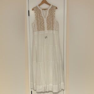 Sundance Cream Maxi Dress with Gold Embroidery